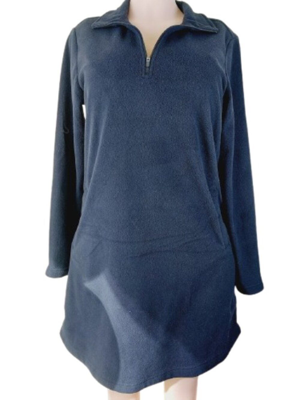 Lands' End Women’s Black Long Sleeve Quarter-Zip Sweatshirt Dress Size M (10-12)